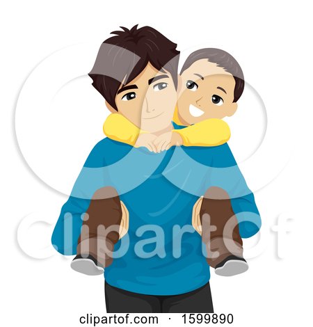 Clipart of a Teen Guy Carrying His Little Brother on His Back - Royalty Free Vector Illustration by BNP Design Studio