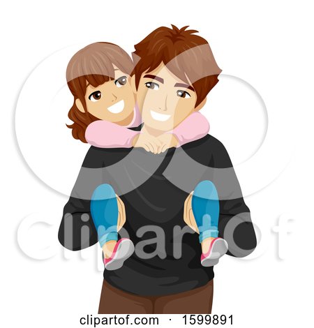 Clipart of a Teen Guy Carrying His Little Sister on His Back - Royalty Free Vector Illustration by BNP Design Studio