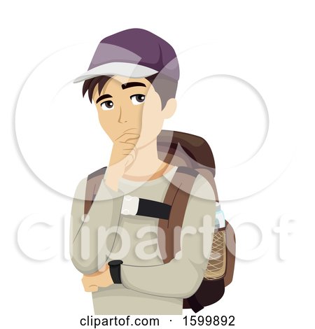 Clipart of a Teen Guy Traveler Thinking - Royalty Free Vector Illustration by BNP Design Studio