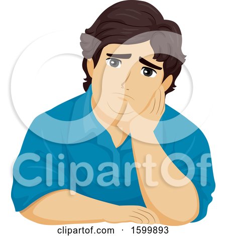 Clipart of a Chubby Depressed Teen Guy Resting His Head Against His Hand - Royalty Free Vector Illustration by BNP Design Studio