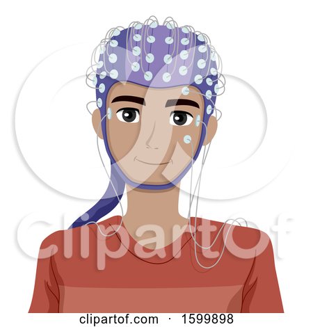 Clipart of a Teen Guy with EEG Electrodes on His Head - Royalty Free Vector Illustration by BNP Design Studio