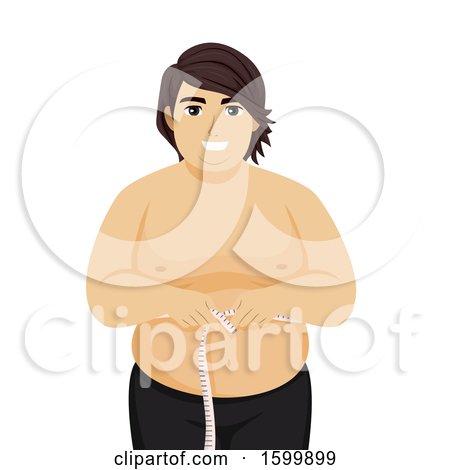 Clipart of a Chubby Teen Guy Measuring His Waist - Royalty Free Vector Illustration by BNP Design Studio