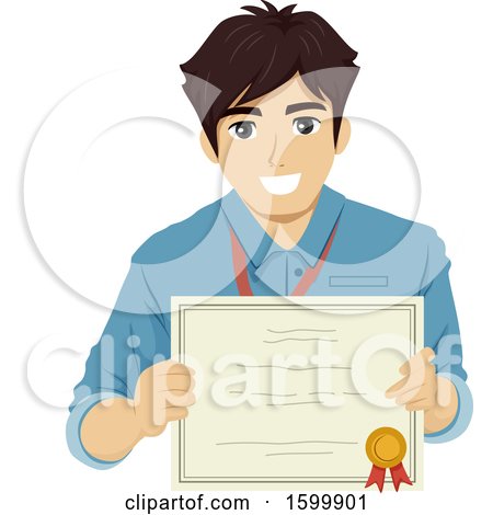 Clipart of a Teenage Guy Intern Holding a Certificate - Royalty Free Vector Illustration by BNP Design Studio
