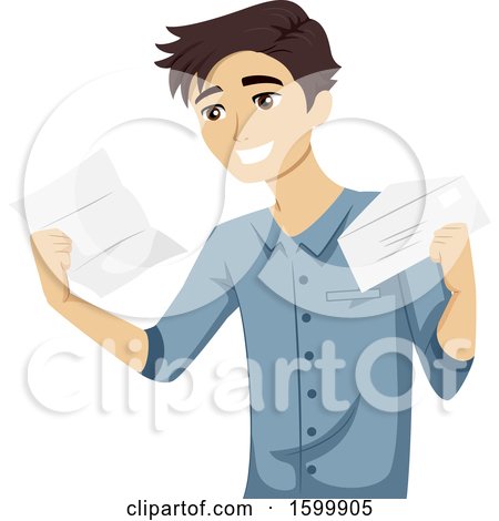 Clipart of a Teenage Guy Reading an Intern Acceptance Letter - Royalty Free Vector Illustration by BNP Design Studio