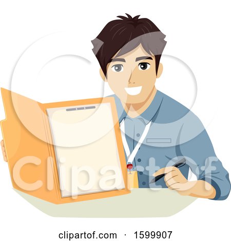 Clipart of a Teenage Guy Intern Holding a File Folder - Royalty Free Vector Illustration by BNP Design Studio