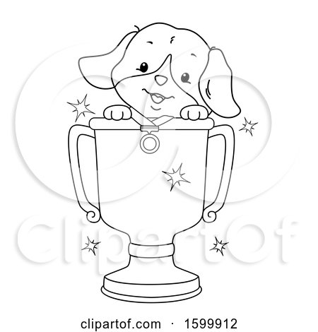 Clipart of a Lineart Puppy Dog in a Trophy Cup - Royalty Free Vector Illustration by BNP Design Studio