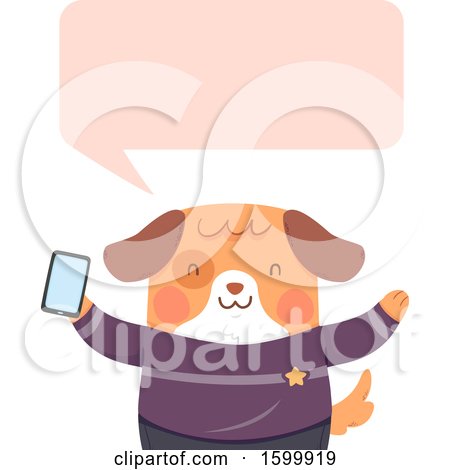 Clipart of a Dog Holding a Smart Phone and Talking - Royalty Free Vector Illustration by BNP Design Studio