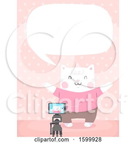 Clipart of a Talking Kitty Cat Recording a Video - Royalty Free Vector Illustration by BNP Design Studio