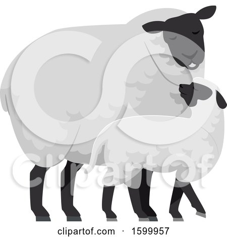 Clipart of a Mother Ewe and Baby Lamb Sheep - Royalty Free Vector Illustration by BNP Design Studio