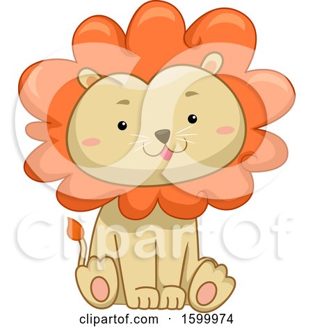 Clipart of a Cute Sitting Male Lion - Royalty Free Vector Illustration by BNP Design Studio