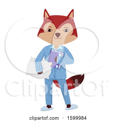 Clipart of a Fox in Pjs, Holding a Pillow and Book - Royalty Free Vector Illustration by BNP Design Studio