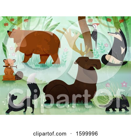Clipart of a Forest with Wildlife - Royalty Free Vector Illustration by BNP Design Studio