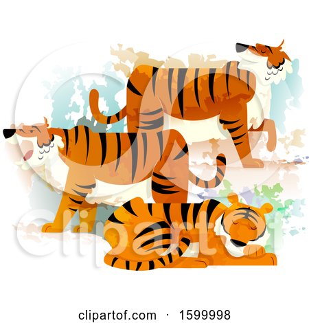 Clipart of a Group or Ambush of Tigers - Royalty Free Vector Illustration by BNP Design Studio