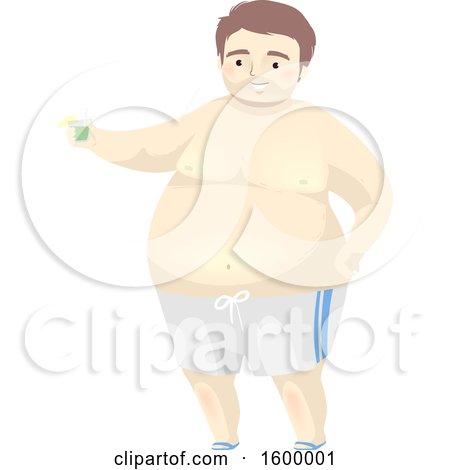 Clipart of a Chubby Man Drinking Green Juice and Wearing Work out Shorts - Royalty Free Vector Illustration by BNP Design Studio