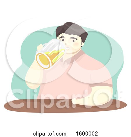 Clipart of a Chubby Man Drinking Beer from a Mug - Royalty Free Vector Illustration by BNP Design Studio