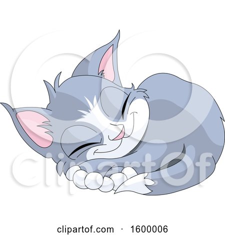 Clipart of a Sleeping Cute Gray and White Kitten - Royalty Free Vector Illustration by Pushkin