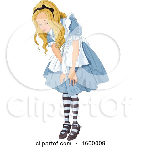 Clipart of a Girl, Alice, Looking down at Something - Royalty Free Vector Illustration by Pushkin