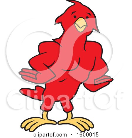 Clipart of a Muscular Red Bird School Mascot - Royalty Free Vector Illustration by Johnny Sajem