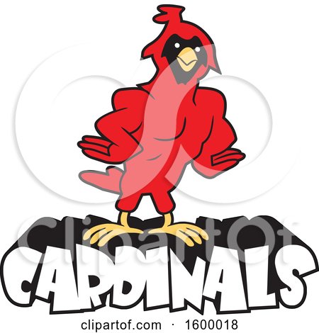 Clipart of a Muscular Cardinal Bird School Mascot over Text - Royalty Free Vector Illustration by Johnny Sajem