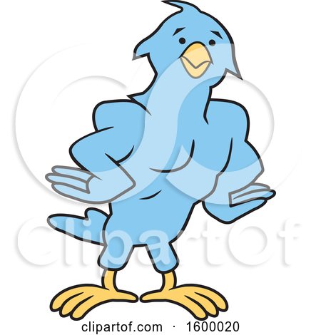 Clipart of a Muscular Blue Bird School Mascot - Royalty Free Vector Illustration by Johnny Sajem