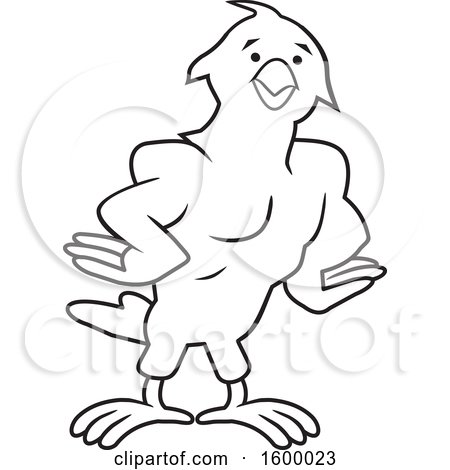 Clipart of a Lineart Muscular Bird School Mascot - Royalty Free Vector Illustration by Johnny Sajem