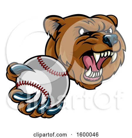 Clipart of a Mad Grizzly Bear Mascot Holding out a Baseball in a Clawed Paw - Royalty Free Vector Illustration by AtStockIllustration