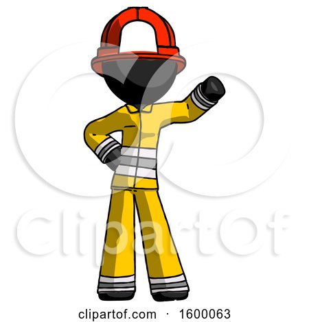 Black Firefighter Fireman Man Waving Left Arm with Hand on Hip by Leo Blanchette