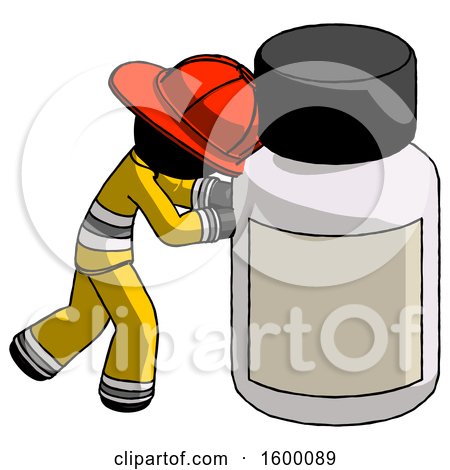 Black Firefighter Fireman Man Pushing Large Medicine Bottle by Leo Blanchette