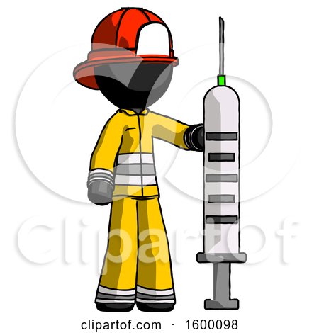 Black Firefighter Fireman Man Holding Large Syringe by Leo Blanchette