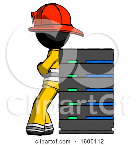 Black Firefighter Fireman Man Resting Against Server Rack by Leo Blanchette