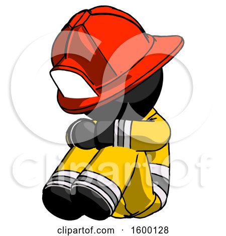 Black Firefighter Fireman Man Sitting with Head down Facing Angle Left by Leo Blanchette