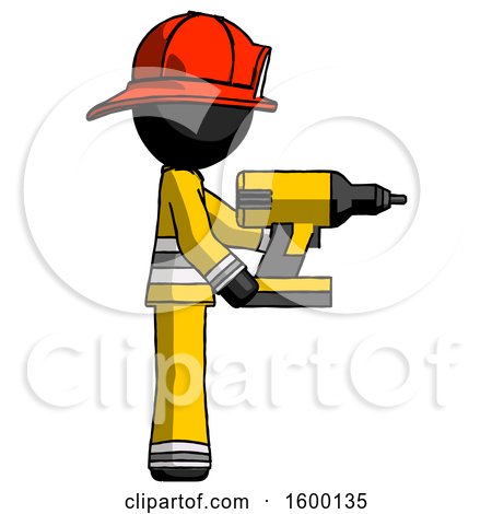 Black Firefighter Fireman Man Using Drill Drilling Something on Right Side by Leo Blanchette