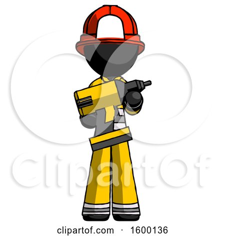 Black Firefighter Fireman Man Holding Large Drill by Leo Blanchette