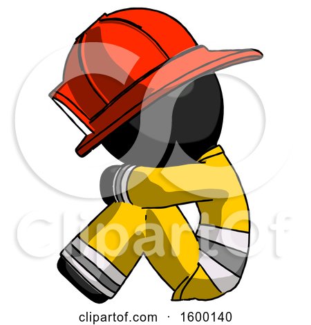 Black Firefighter Fireman Man Sitting with Head down Facing Sideways Left by Leo Blanchette