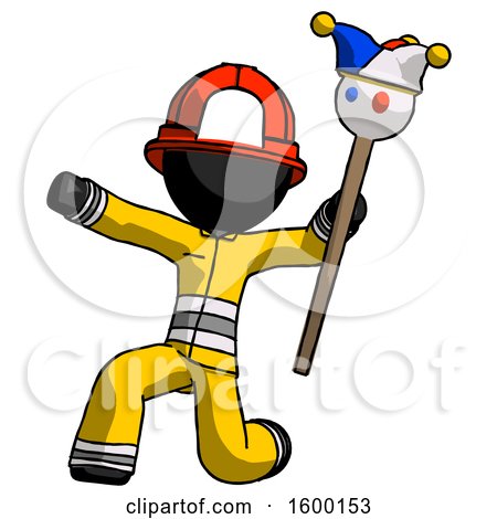 Black Firefighter Fireman Man Holding Jester Staff Posing Charismatically by Leo Blanchette