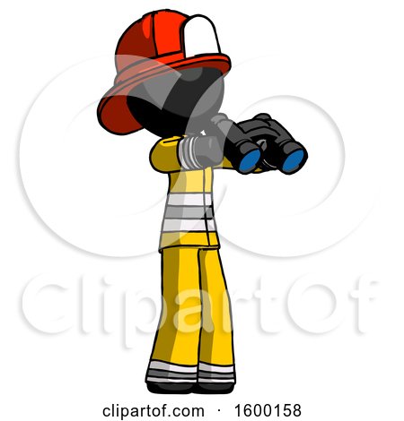 Black Firefighter Fireman Man Holding Binoculars Ready to Look Right by Leo Blanchette