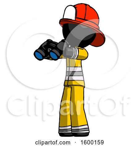 Black Firefighter Fireman Man Holding Binoculars Ready to Look Left by Leo Blanchette