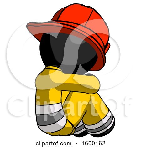 Black Firefighter Fireman Man Sitting with Head down Back View Facing Right by Leo Blanchette