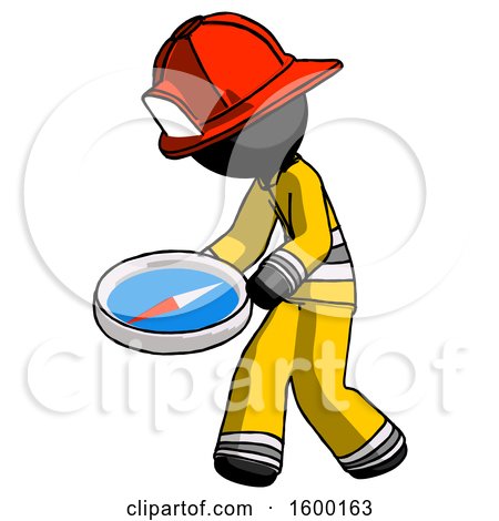 Black Firefighter Fireman Man Walking with Large Compass by Leo Blanchette