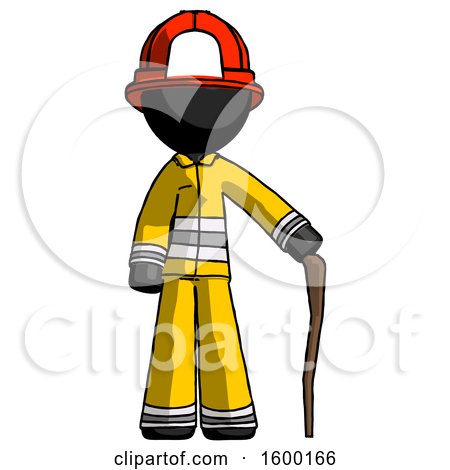 Black Firefighter Fireman Man Standing with Hiking Stick by Leo Blanchette