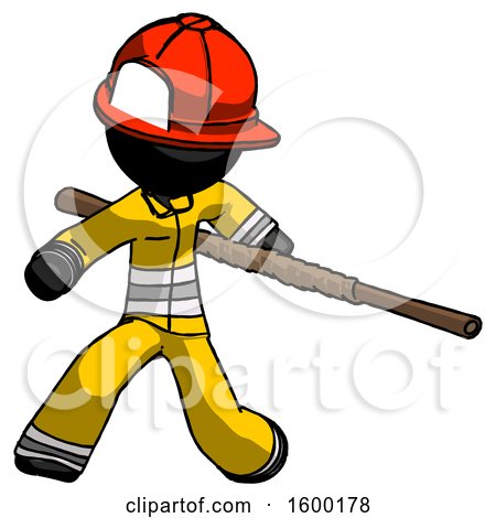 Black Firefighter Fireman Man Bo Staff Action Hero Kung Fu Pose by Leo Blanchette