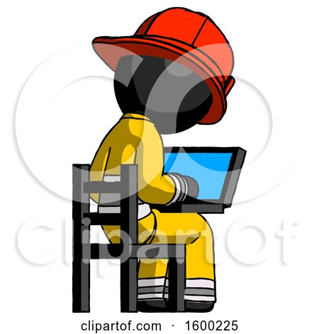 Black Firefighter Fireman Man Using Laptop Computer While Sitting in Chair View from Back by Leo Blanchette