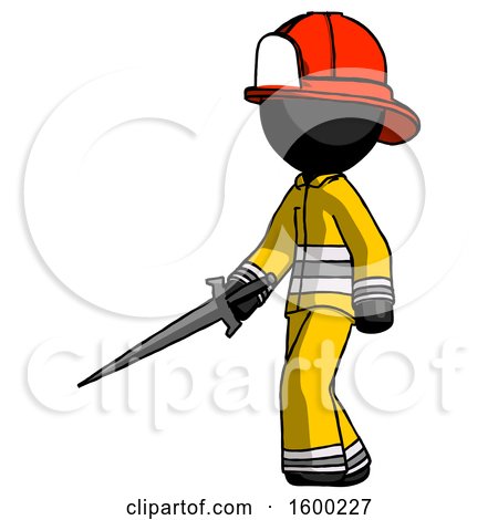 Black Firefighter Fireman Man with Sword Walking Confidently by Leo Blanchette