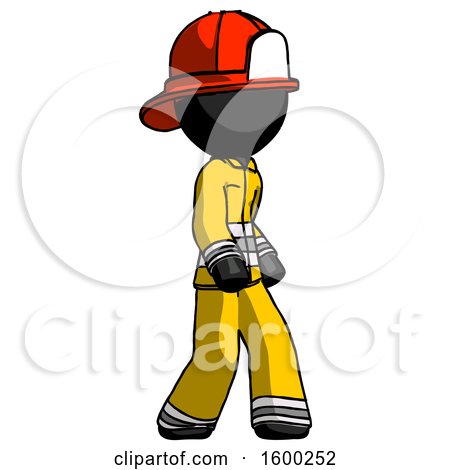 Black Firefighter Fireman Man Walking Turned Right Front View by Leo Blanchette