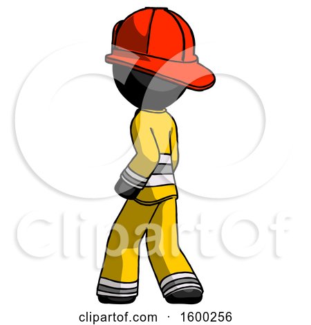 Black Firefighter Fireman Man Walking Away Direction Left View by Leo Blanchette