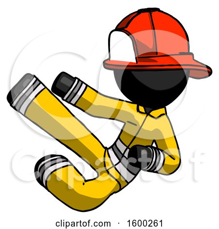Black Firefighter Fireman Man Flying Ninja Kick Left by Leo Blanchette