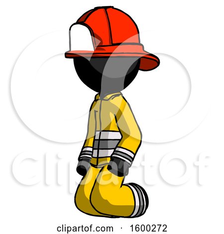 Black Firefighter Fireman Man Kneeling Angle View Left by Leo Blanchette