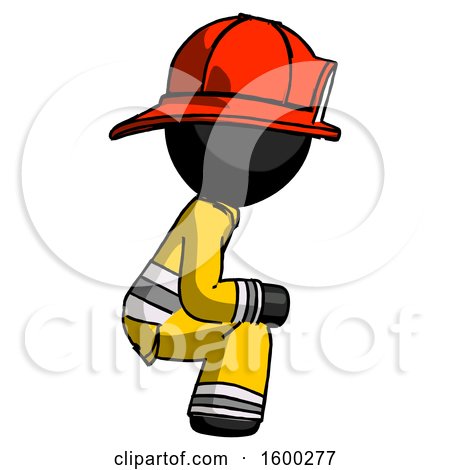 Black Firefighter Fireman Man Squatting Facing Right by Leo Blanchette