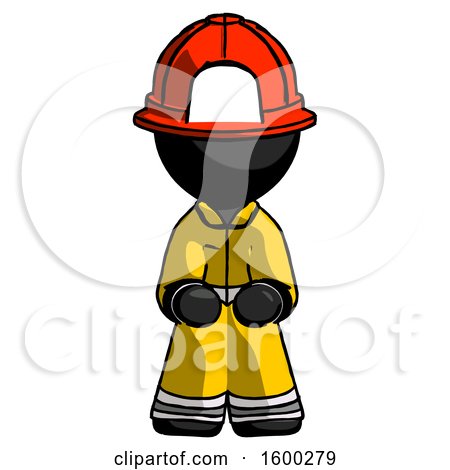 Black Firefighter Fireman Man Squatting Facing Front by Leo Blanchette