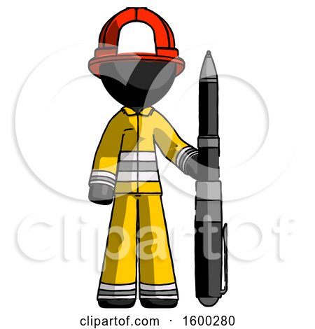 Black Firefighter Fireman Man Holding Large Pen by Leo Blanchette